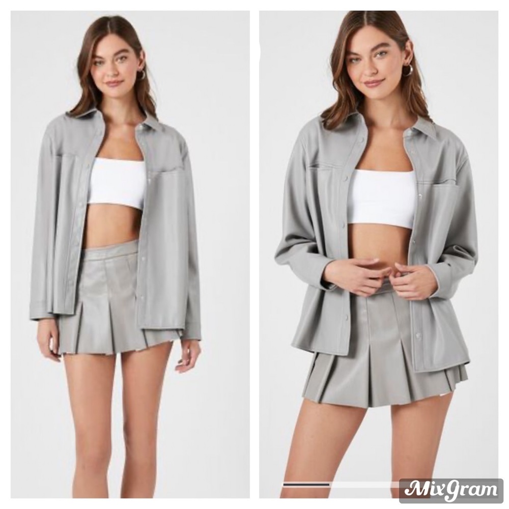 Forever 21 Grey Faux Leather Snap-Button Shacket